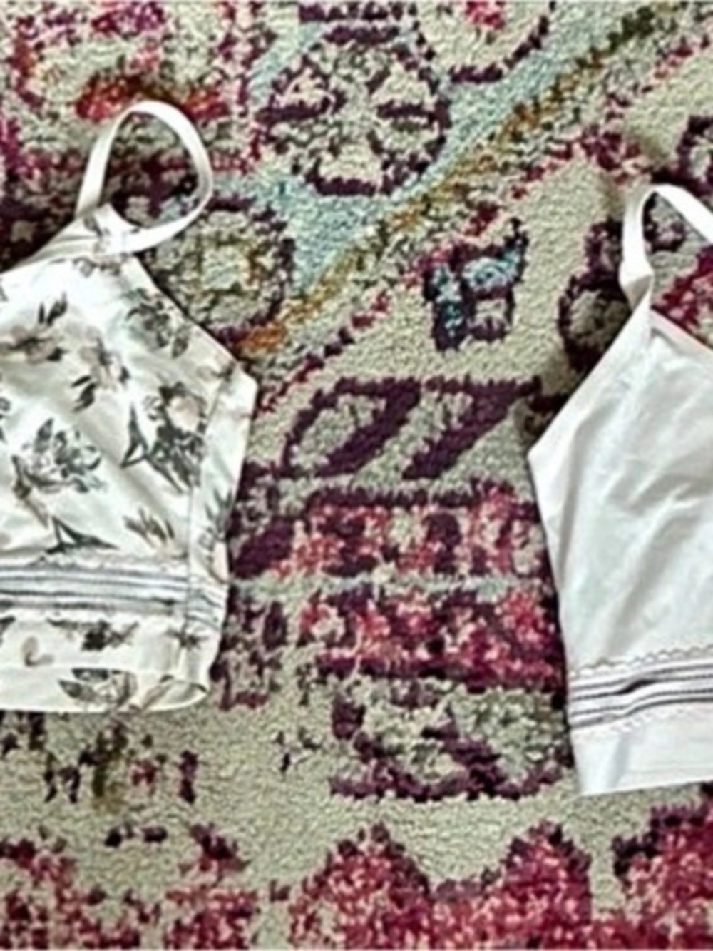 Worn Lucky Brand Floral Sports Bra in White & Green (sold separately)